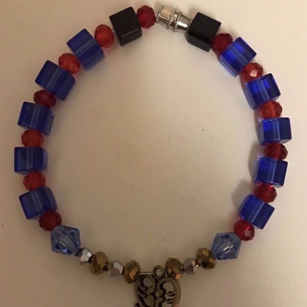 Handcrafted Blue Beaded Skeleton Key Bracelet 8"